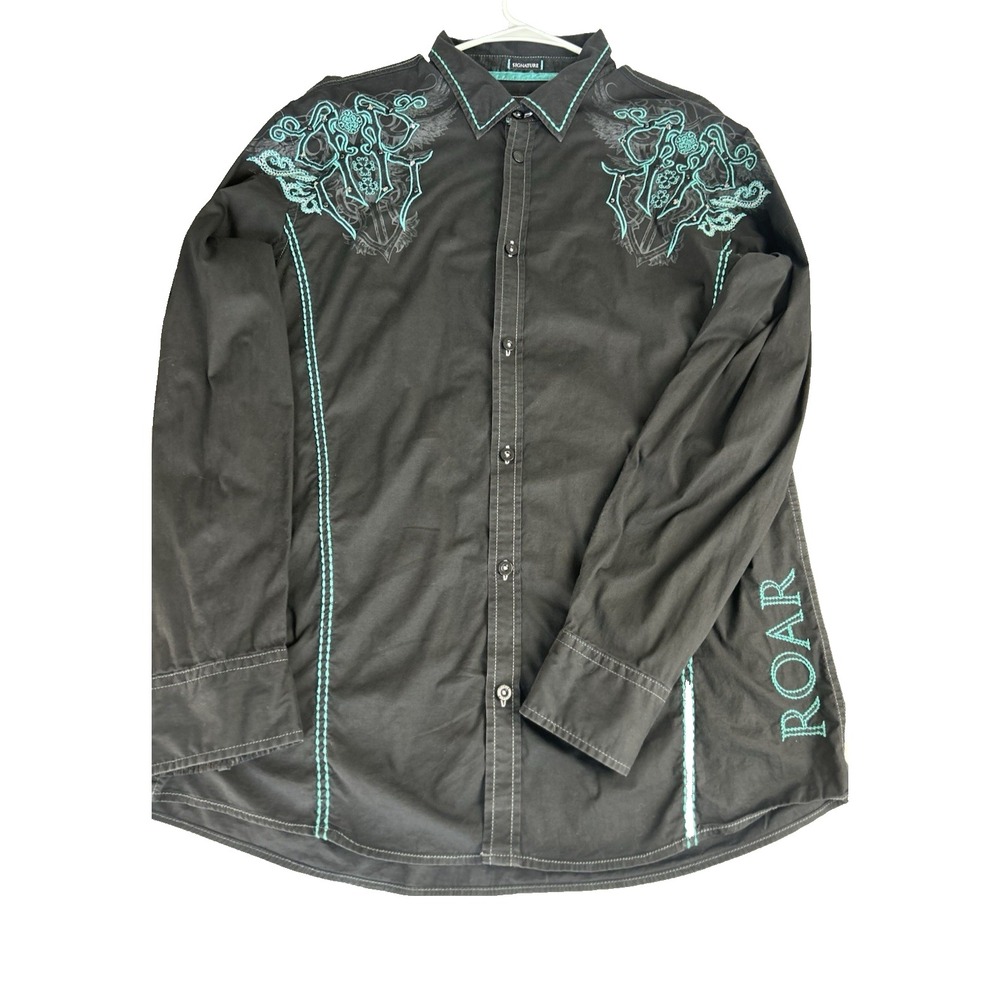 Roar Olive Casual Button Down Shirt with Turquoise Detailing